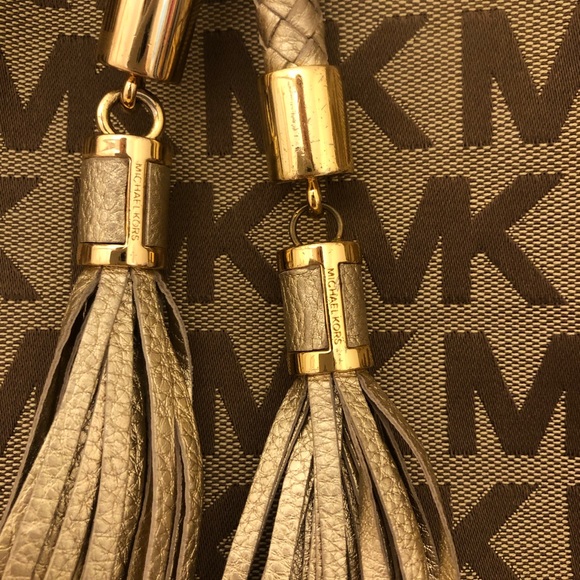 Michael Kors Marina Gathered Canvas Tote Bag With Tassels Gold - Picture 2 of 13